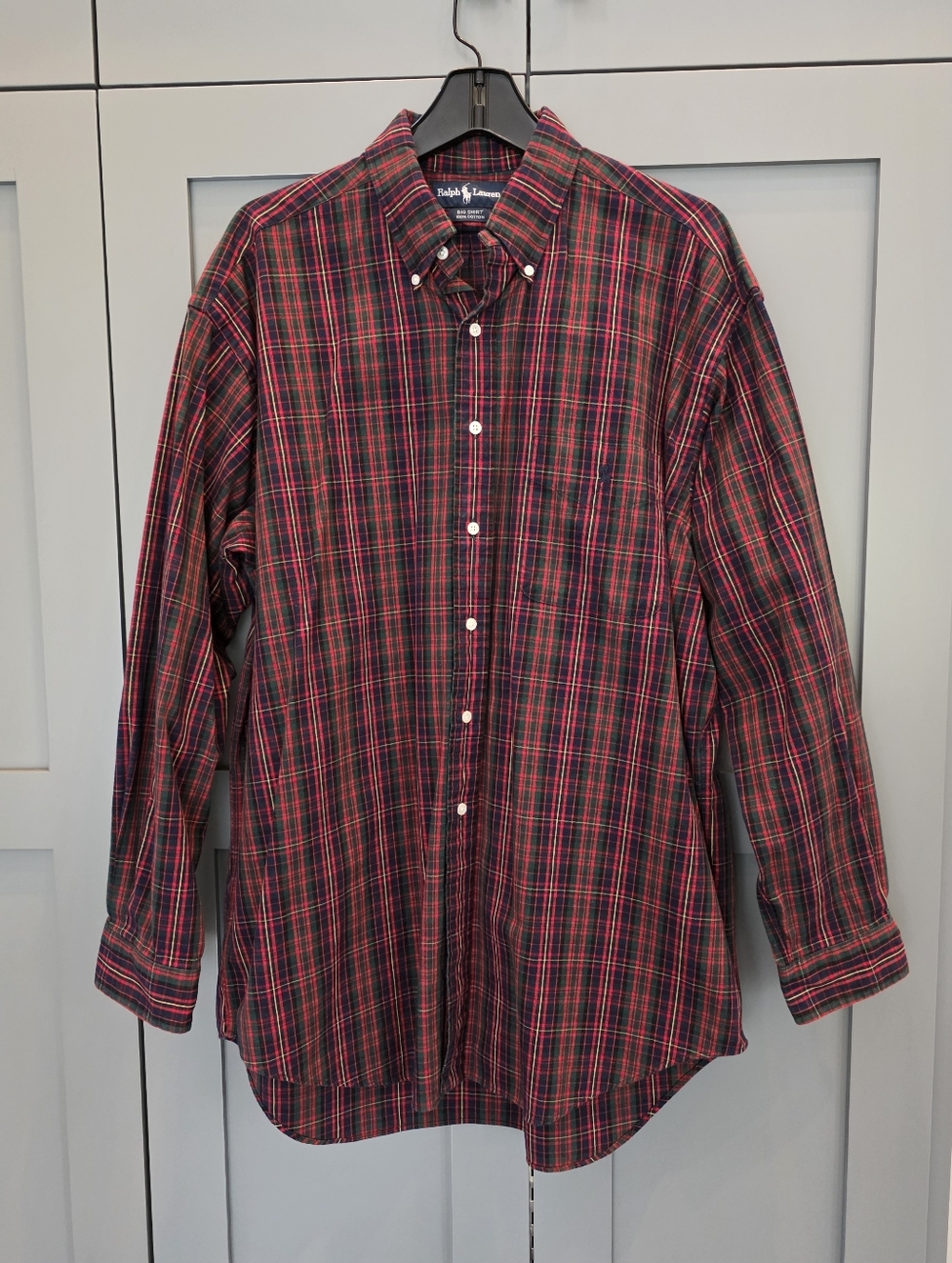 Vintage Ralph Lauren BIG Shirt Mens L Classic Plaid Button Down Preppy Academia
